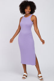 Lavender Ribbed Racerback Side Slit Midi Dress