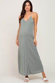 Olive Racerback Maternity Maxi Dress