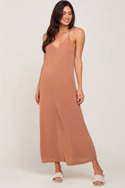 Camel Racerback Maternity Maxi Dress