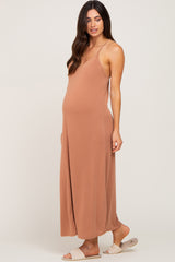 Camel Racerback Maternity Maxi Dress