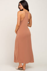 Camel Racerback Maternity Maxi Dress