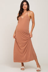 Camel Racerback Maternity Maxi Dress