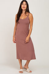 Brown Scoop Neck Midi Dress