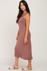 Brown Scoop Neck Midi Dress