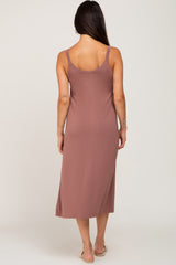 Brown Scoop Neck Midi Dress