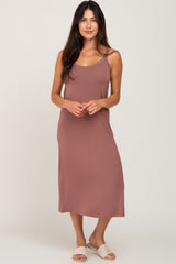 Brown Scoop Neck Midi Dress