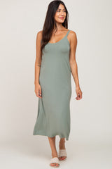 Sage Scoop Neck Maternity Midi Dress