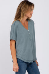 Blue Faded Button Front Top