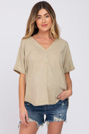 Taupe Button Front Maternity Top