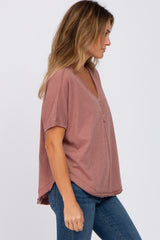 Burgundy Faded Button Front Top