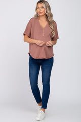 Burgundy Faded Button Front Maternity Top