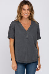 Charcoal Faded Button Front Top