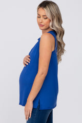 Blue Sleeveless Side Slit Maternity Top