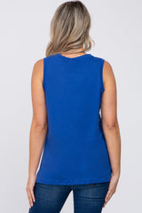 Blue Sleeveless Side Slit Maternity Top