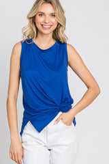 Blue Sleeveless Side Slit Top