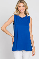 Blue Sleeveless Side Slit Top