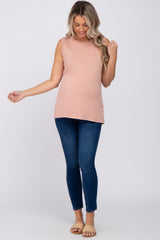 Pink Sleeveless Side Slit Maternity Top