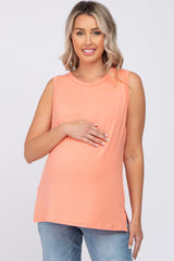 Peach Sleeveless Side Slit Maternity Top