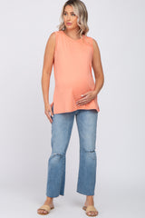 Peach Sleeveless Side Slit Maternity Top