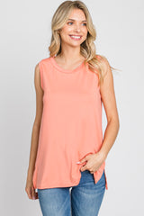 Peach Sleeveless Side Slit Top