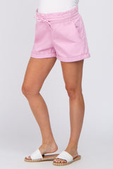 Pink Smocked Waist Maternity Shorts