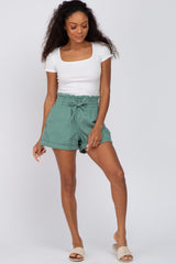 Green Smocked Waist Maternity Shorts