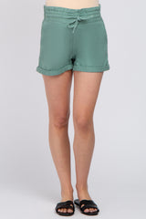 Green Smocked Waist Maternity Shorts