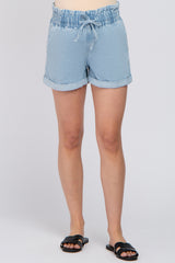 Light Denim Smocked Waist Maternity Shorts