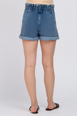 Medium Denim Smocked Waist Maternity Shorts