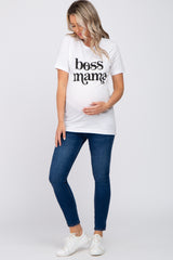 White "Boss Mama" Maternity Graphic Top