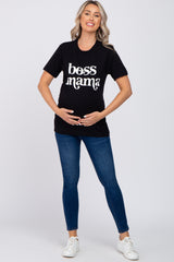 Black "Boss Mama" Maternity Graphic Top