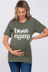 Olive "Boss Mama" Maternity Graphic Top