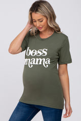 Olive "Boss Mama" Maternity Graphic Top