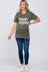 Olive "Boss Mama" Maternity Graphic Top