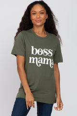 Olive "Boss Mama" Maternity Graphic Top