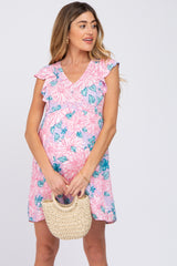 Lavender Floral Flounce Maternity Dress