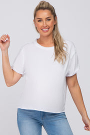 White Raw Hem Maternity Short Sleeve Tee