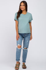 Light Olive Raw Hem Maternity Short Sleeve Tee