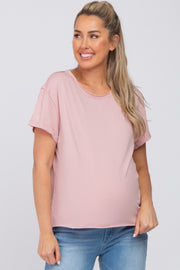 Mauve Raw Hem Maternity Short Sleeve Tee