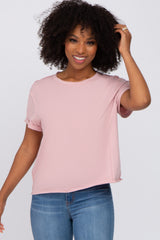 Mauve Raw Hem Maternity Short Sleeve Tee