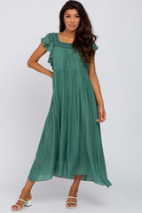 Green Tiered Ruffle Maternity Midi Dress