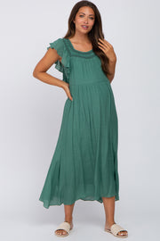 Green Tiered Ruffle Maternity Midi Dress