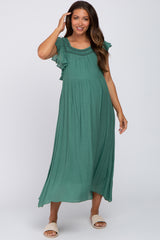 Green Tiered Ruffle Maternity Midi Dress