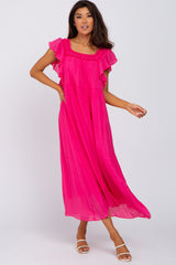 Fuchsia Tiered Ruffle Maternity Midi Dress