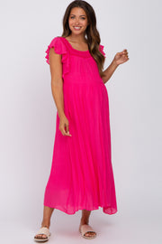 Fuchsia Tiered Ruffle Maternity Midi Dress