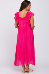 Fuchsia Tiered Ruffle Maternity Midi Dress