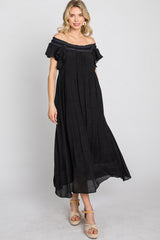 Black Tiered Ruffle Midi Dress