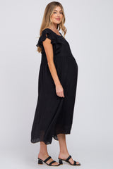 Black Tiered Ruffle Maternity Midi Dress