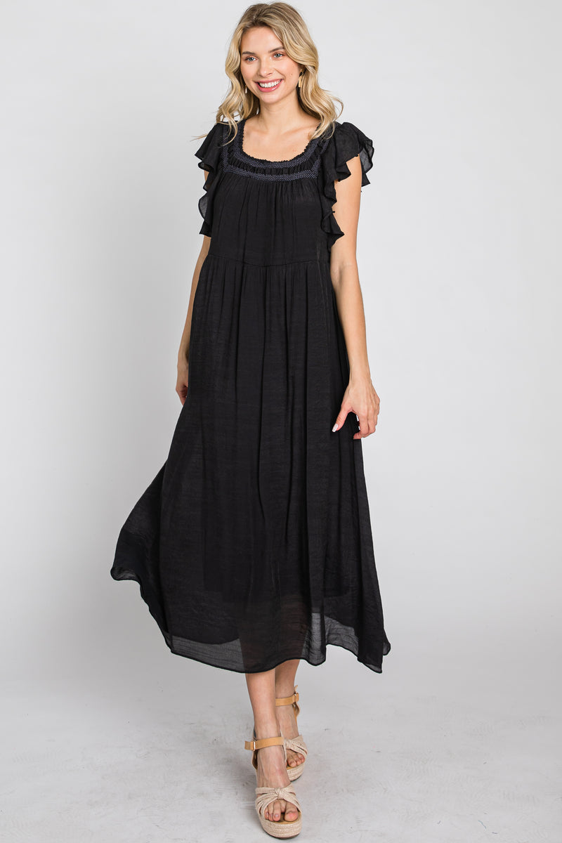 Black Tiered Ruffle Midi Dress– PinkBlush