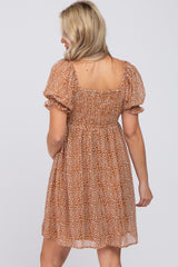 Camel Animal Print Puff Sleeve Maternity Dress